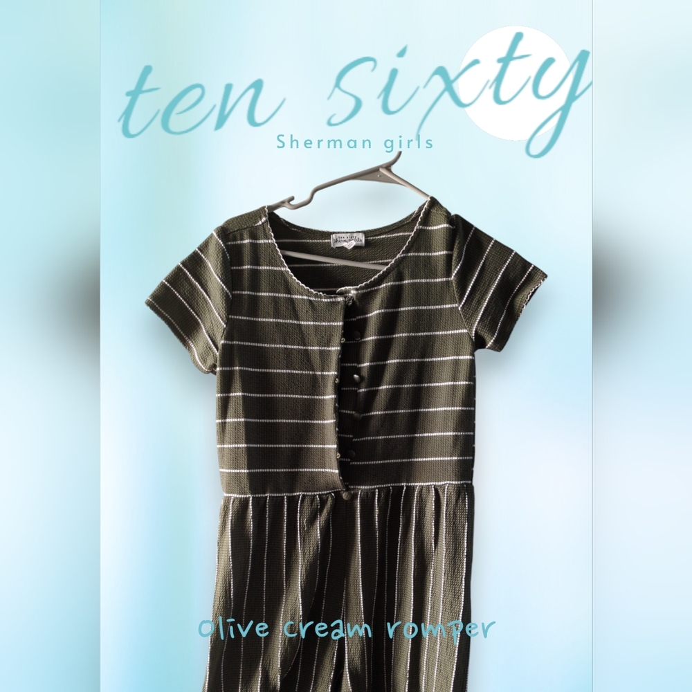 olive cream striped romper